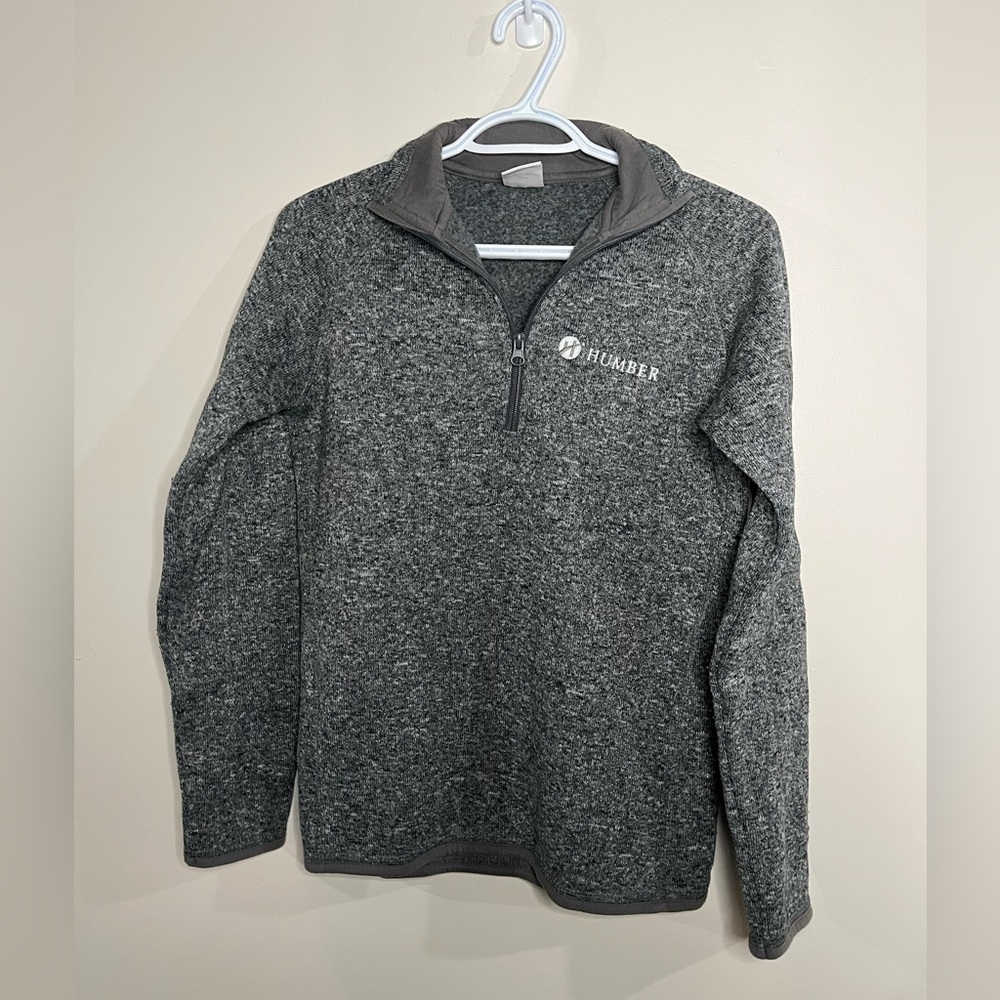 Heathered Gray Zip Up Sweater with Knit Texture